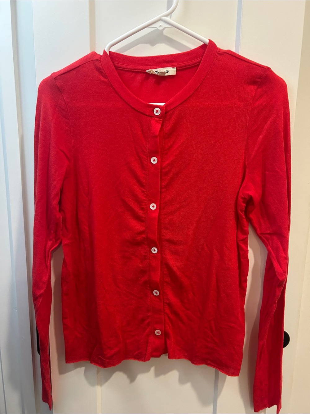 Madewell Red Button-Front Long-Sleeve Cardigan.